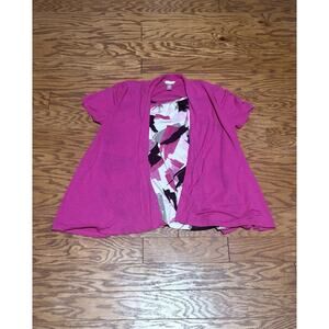 White Stag Women's Pink 2-Piece Look Short Sleeve Cardigan Shirt Combo, Sz L